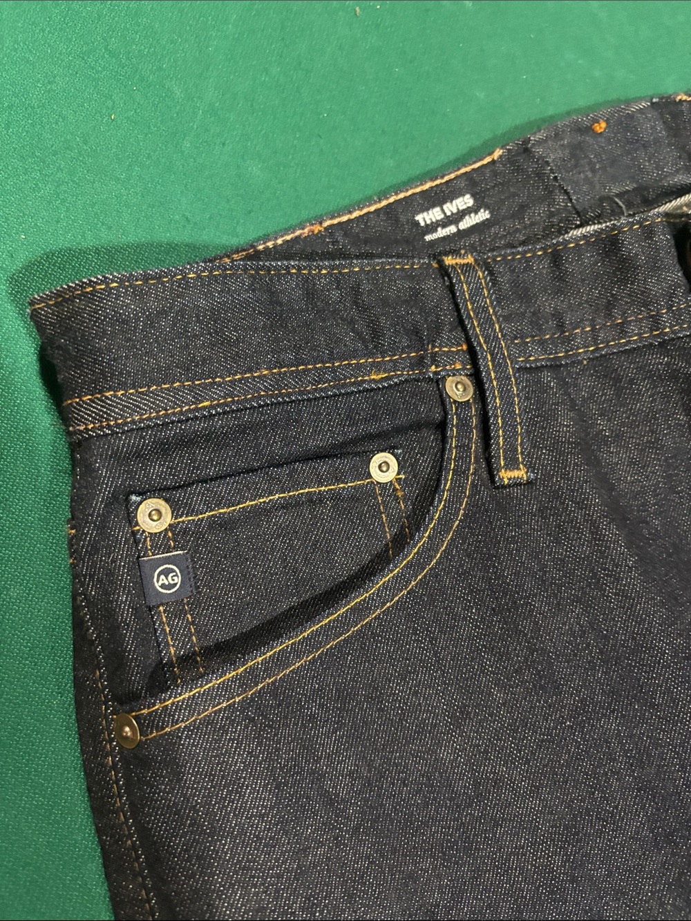 Ag Adriano Goldschmied Slim Straight Men's Dark Indigo Jeans with Gold Stitching
